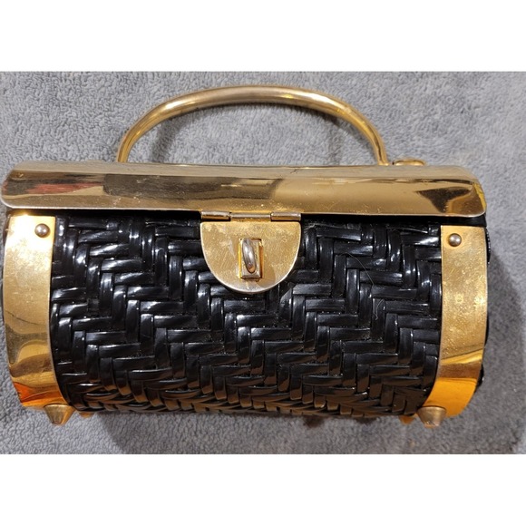 Marcus Brothers Handbags - 1950-1960s Marcus Brothers Vintage Basket Weave Handbag w/ Gold Metal Lid *Rare*